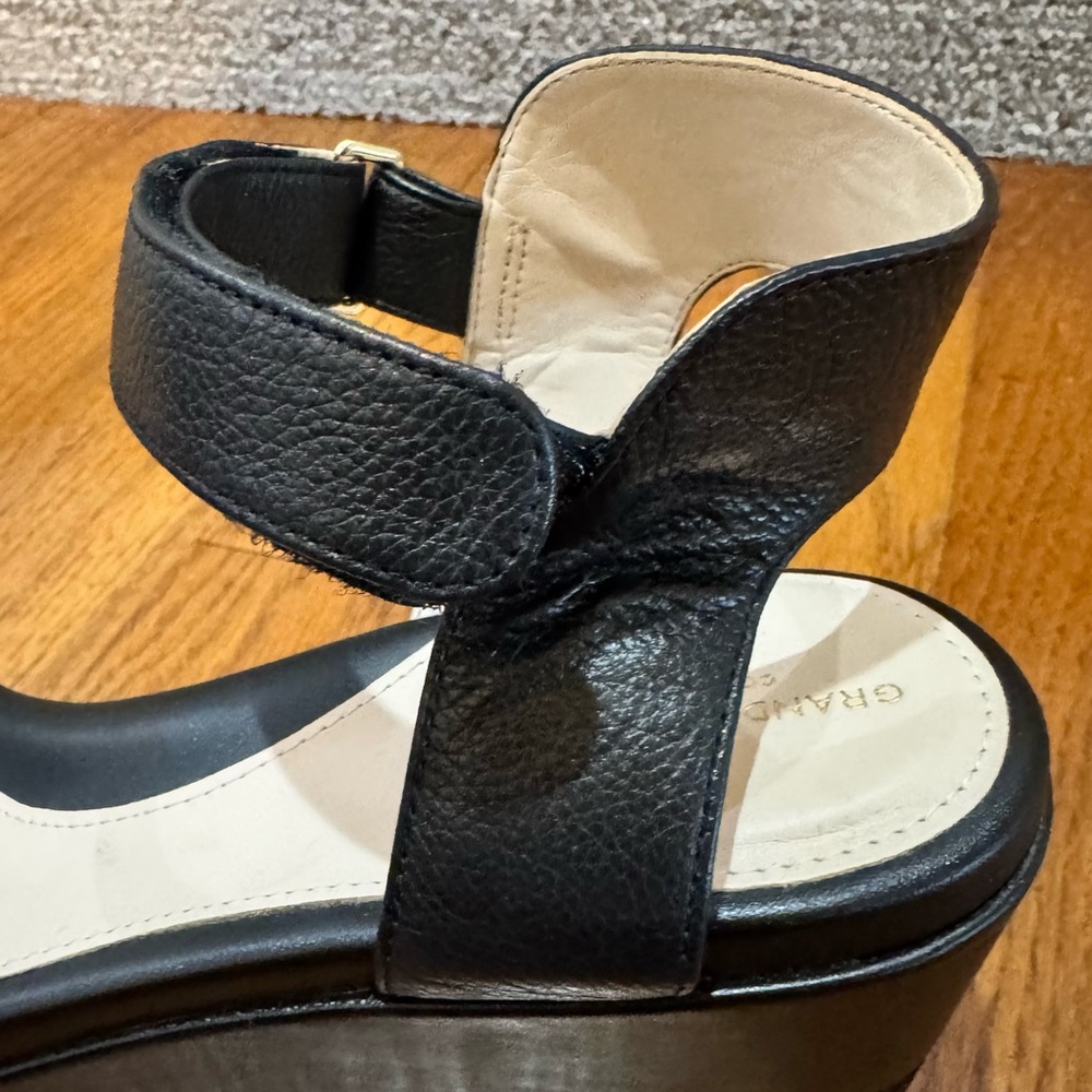 Cole Haan Black Leather Ankle-Strap platform Sandals - Picture 8 of 10
